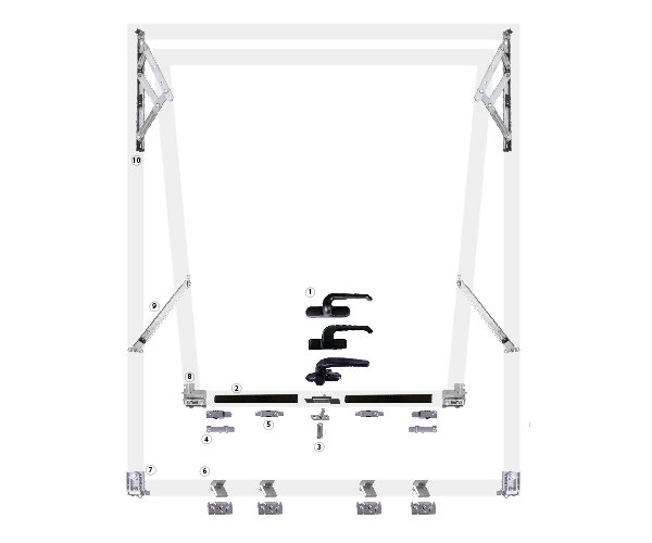 50mm Casement Window (Top Hung Openable) Hardware Configuration