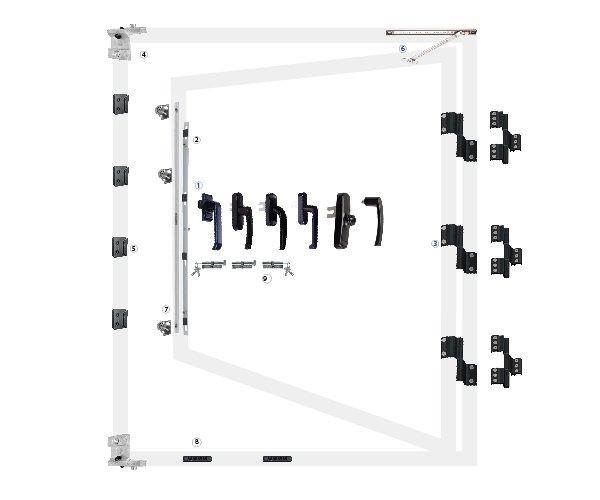52mm Casement Window Hardware Configuration (Fork Drive + Cylinder Locking)