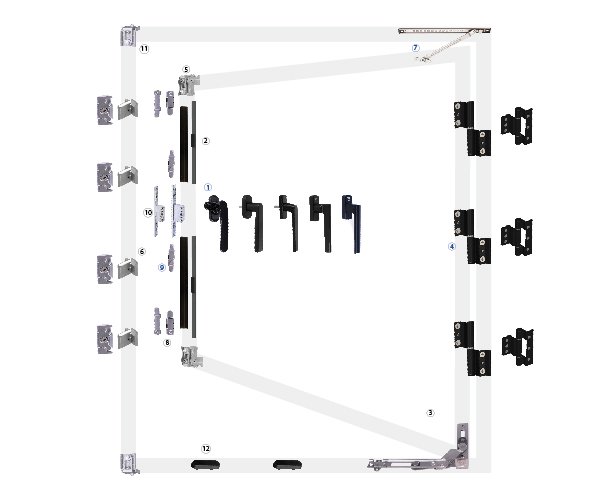 50mm Casement Window (Spindle Drive + Inward Hinges) Hardware Configuration
